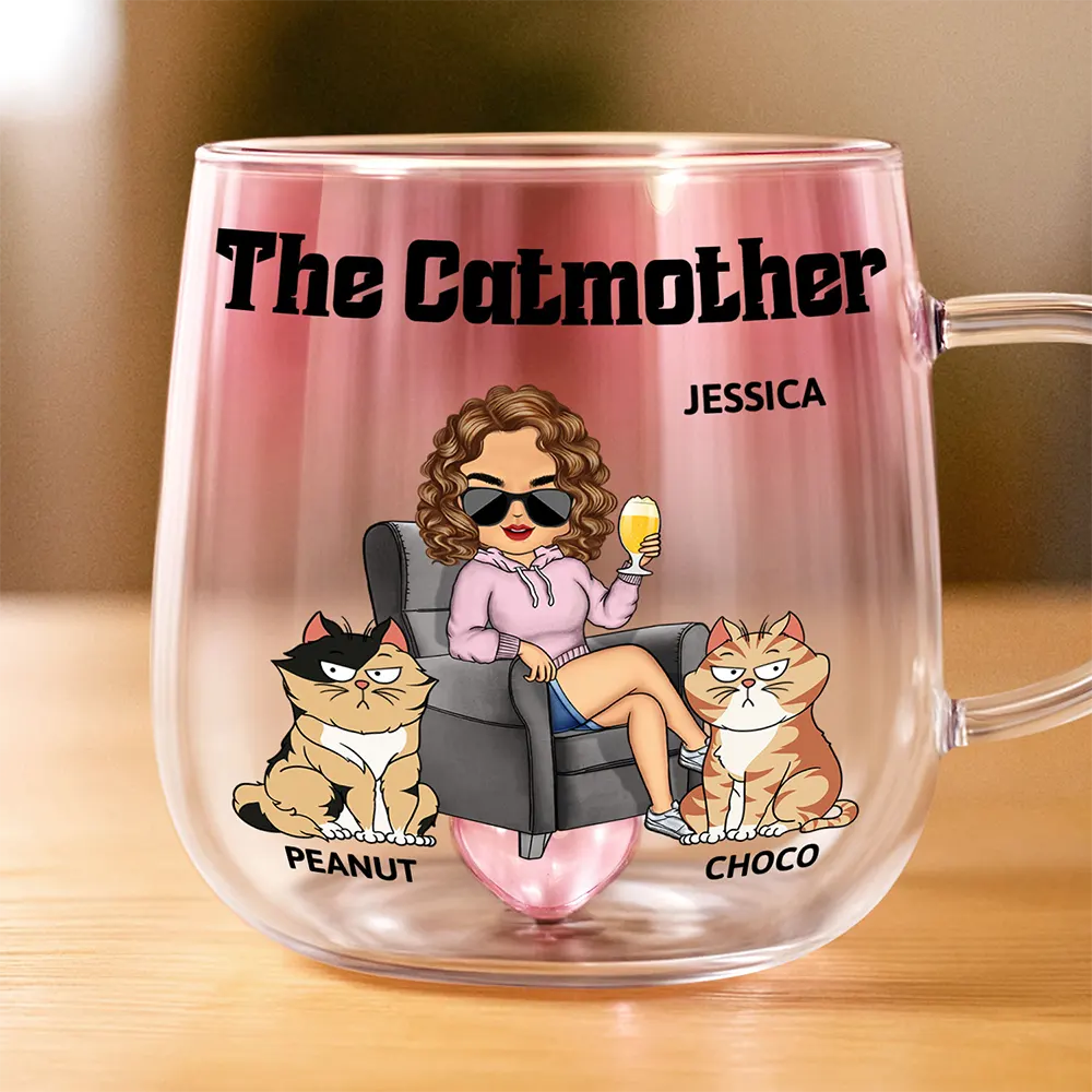 Cat Lovers, Cat Mom, Pet Lovers, Happy - The Catmother - Personalized Gradient Glass Mug