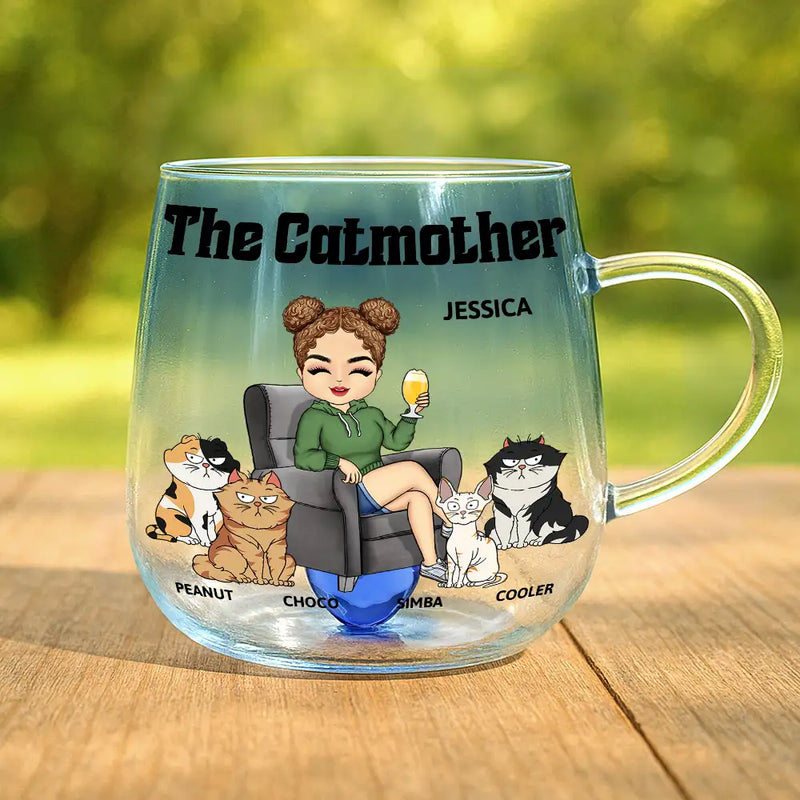 Cat Lovers, Cat Mom, Pet Lovers, Happy - The Catmother - Personalized Gradient Glass Mug