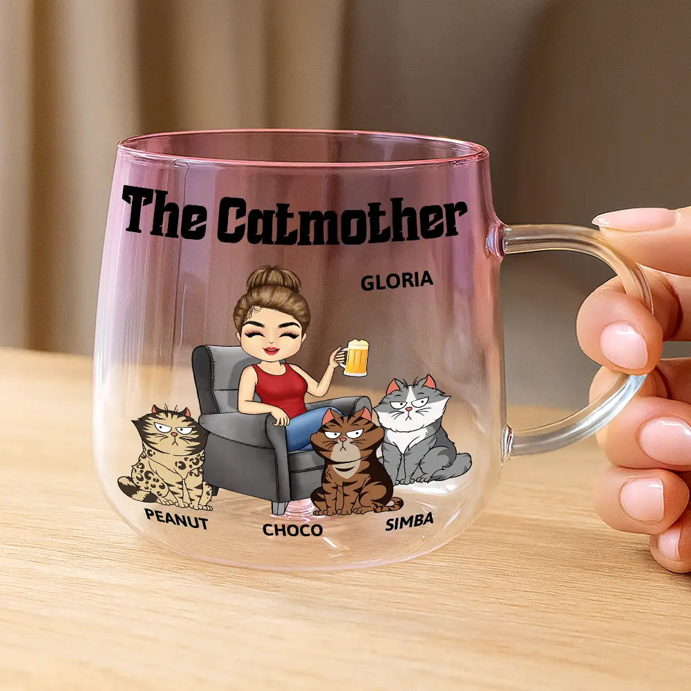 Cat Lovers, Cat Mom, Pet Lovers, Happy - The Catmother - Personalized Gradient Glass Mug