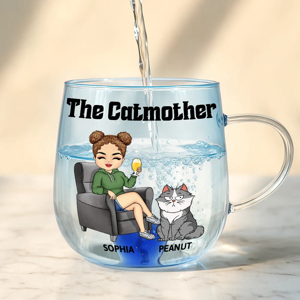 Cat Lovers, Cat Mom, Pet Lovers, Happy - The Catmother - Personalized Gradient Glass Mug