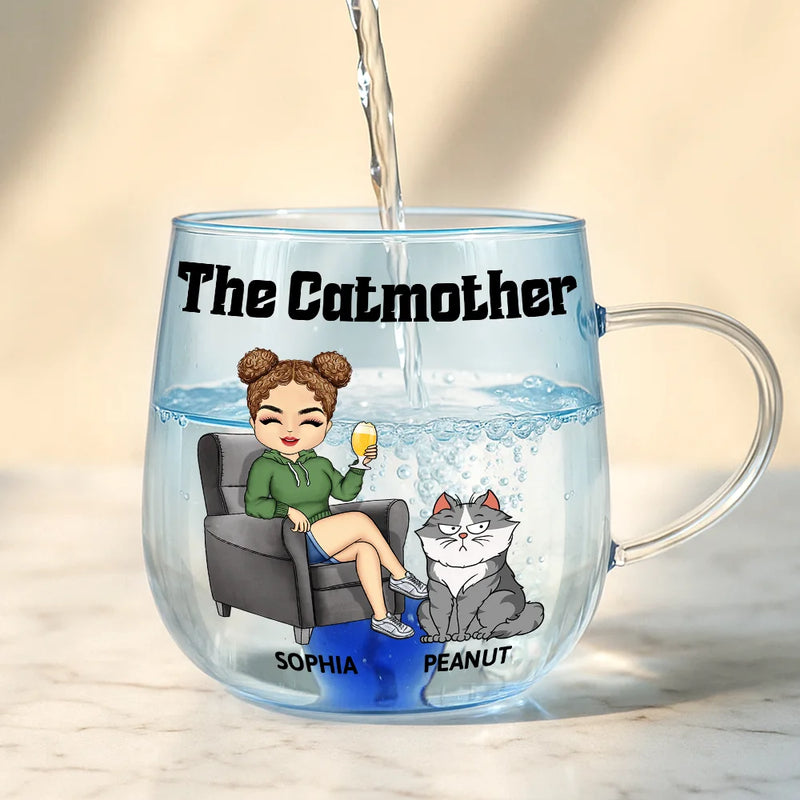 Cat Lovers, Cat Mom, Pet Lovers, Happy - The Catmother - Personalized Gradient Glass Mug