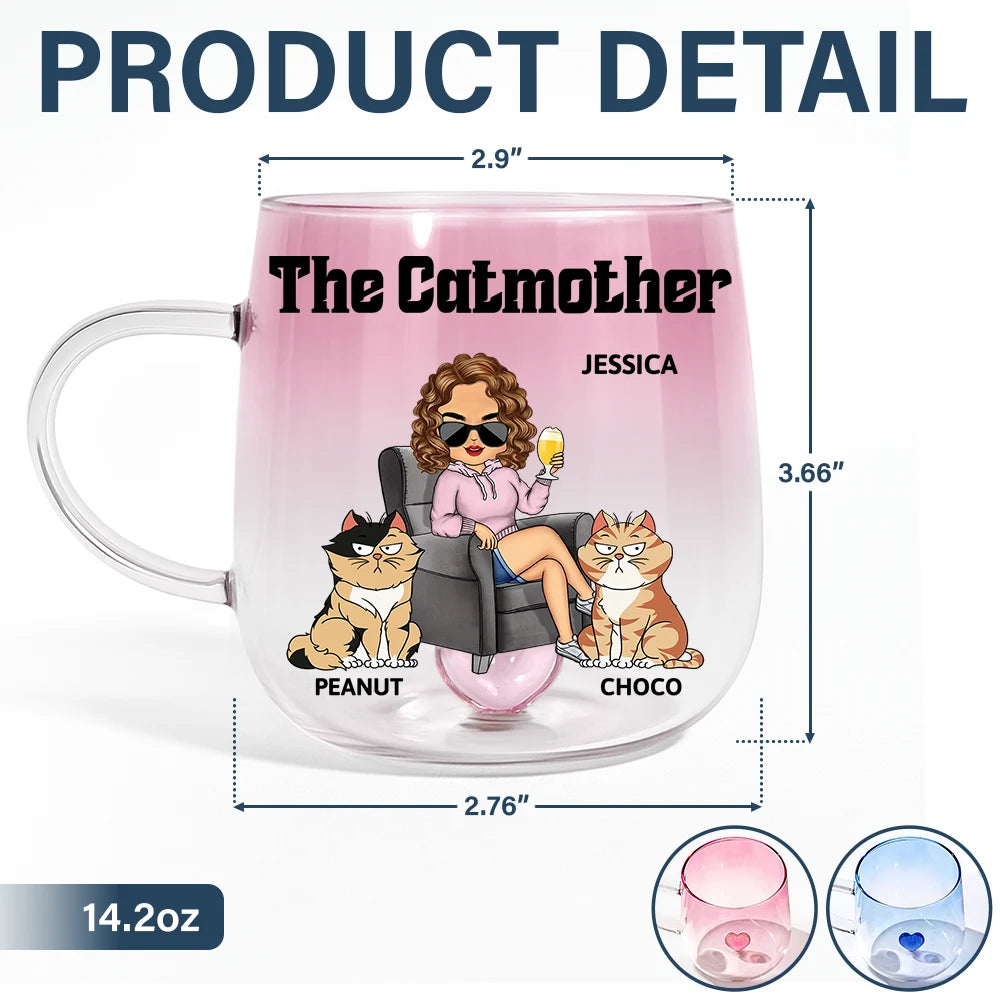Cat Lovers, Cat Mom, Pet Lovers, Happy - The Catmother - Personalized Gradient Glass Mug
