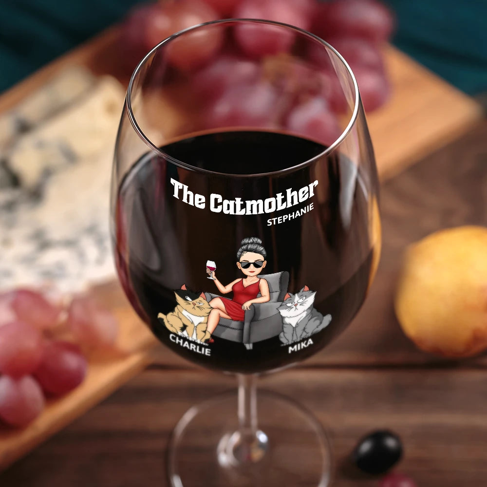 Cat Lovers,Cat Mom,Funny - The Catmother - Personalized Wine Glass