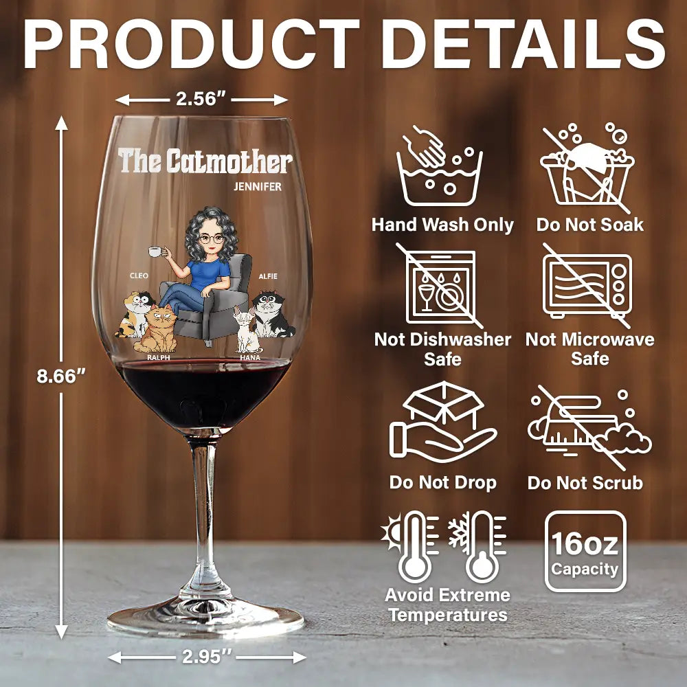 Cat Lovers,Cat Mom,Funny - The Catmother - Personalized Wine Glass