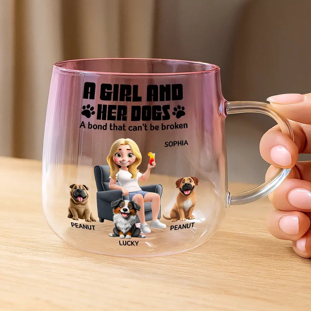 Cat Lovers,Cat Mom,Cat Dad,Happy - The Catmother A Girl And Her Cat 3D Effect - Personalized Gradient Glass Mug