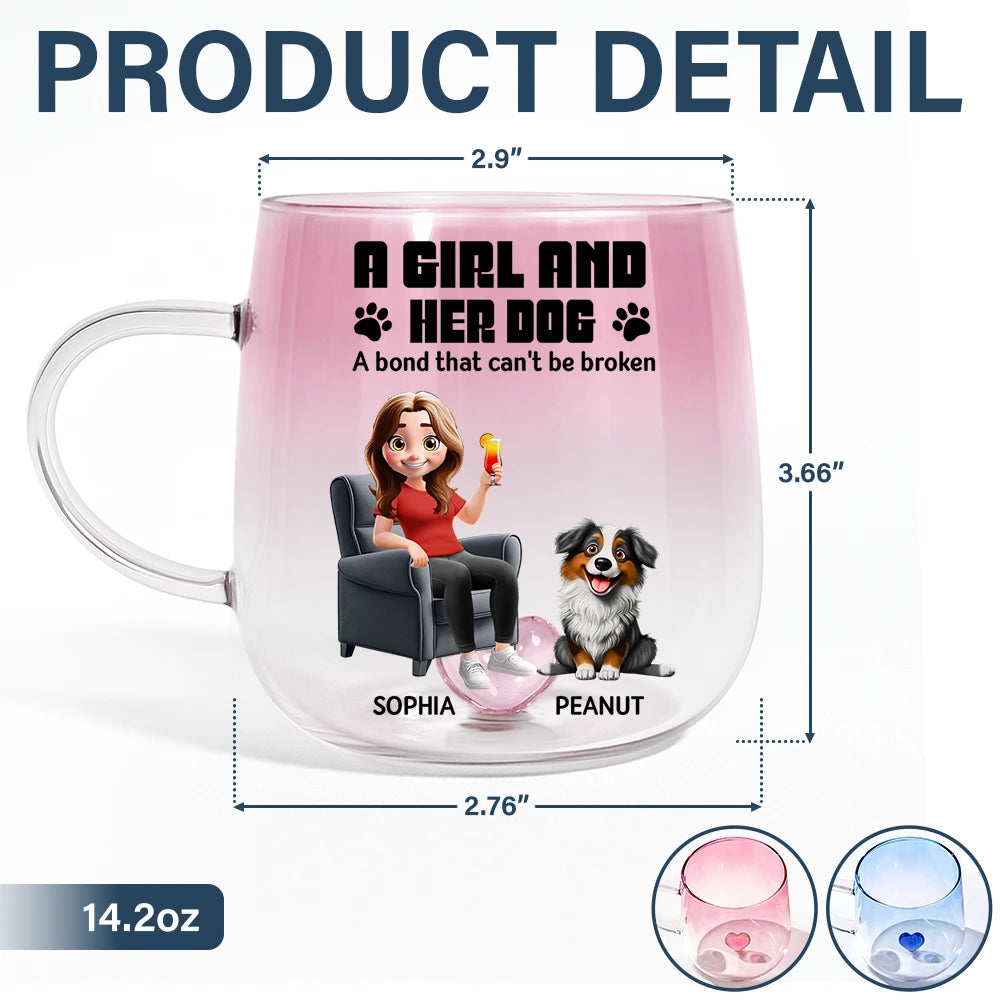 Cat Lovers,Cat Mom,Cat Dad,Happy - The Catmother A Girl And Her Cat 3D Effect - Personalized Gradient Glass Mug