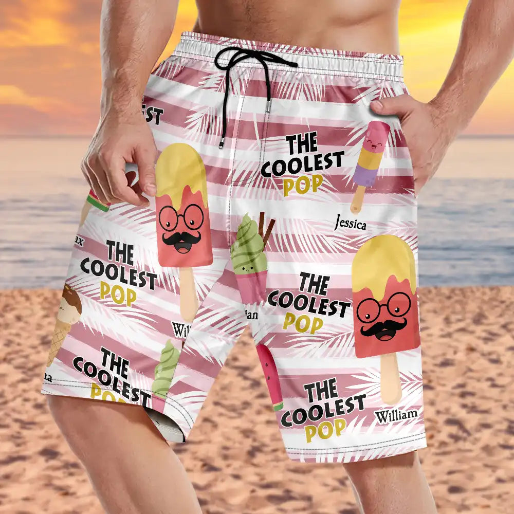 Gift For Father, Gift For Grandpa, Summer, Funny - The Coolest Pop Dad Grandpa Tropical Summer - Personalized Unisex Beach Shorts
