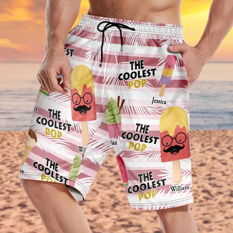 Gift For Father, Gift For Grandpa, Summer, Funny - The Coolest Pop Dad Grandpa Tropical Summer - Personalized Unisex Beach Shorts
