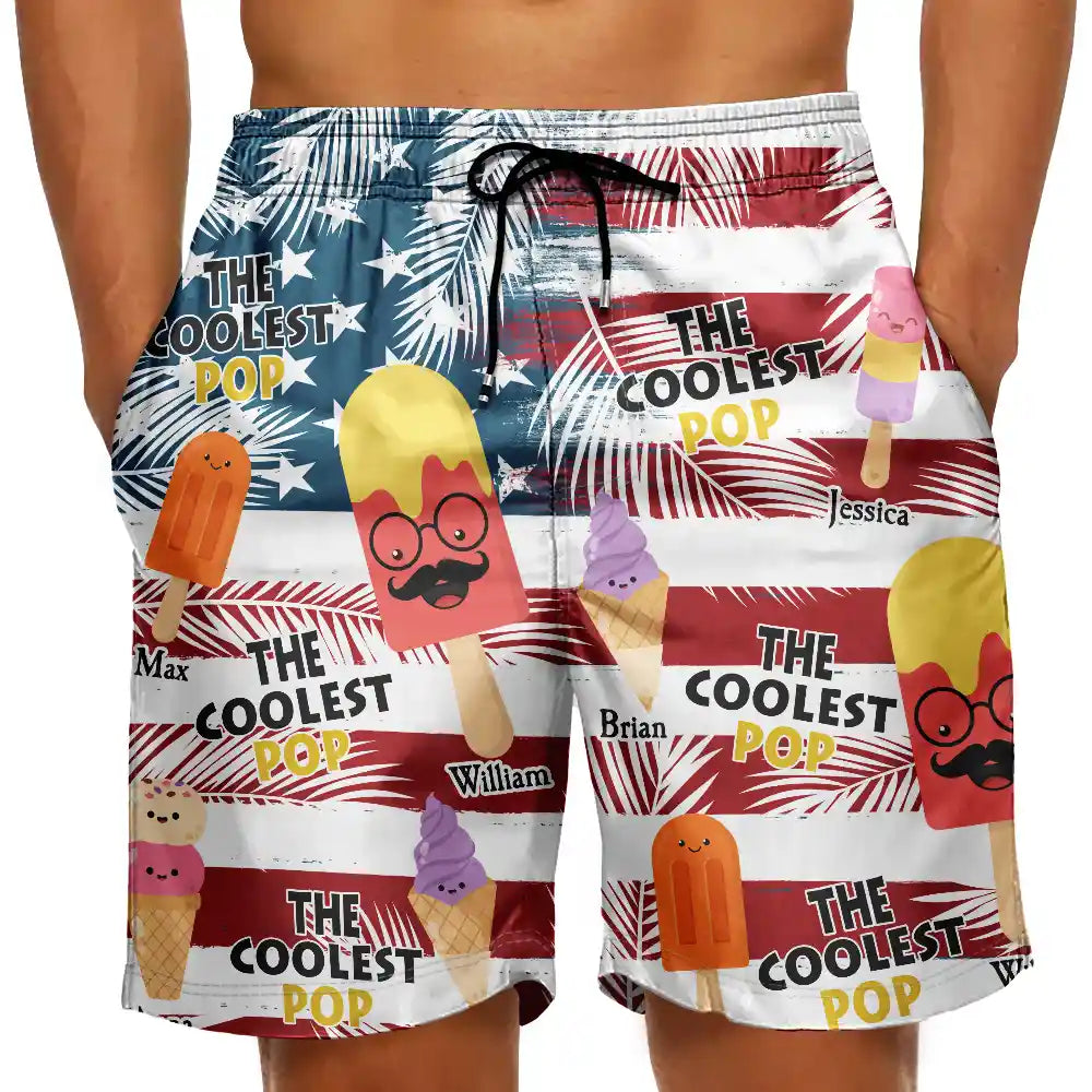 Gift For Father, Gift For Grandpa, Summer, Funny - The Coolest Pop Dad Grandpa Tropical Summer - Personalized Unisex Beach Shorts