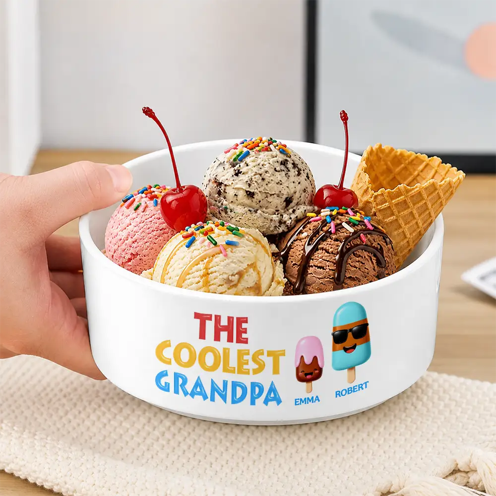 Gift For Grandpa,Gift For Father,Non-Eng,Icon,Proud - The Coolest Pop Funny Cartoon 3D Effect Ice Cream - Personalized Serving Bowl