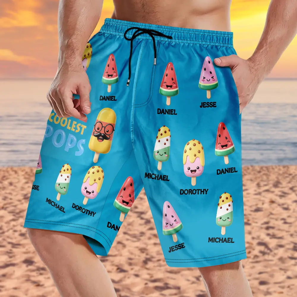 Gift For Husband,Gift For Grandpa,Gift For Father,Funny - The Coolest Pop Grandpa Dad - Personalized Unisex Beach Shorts