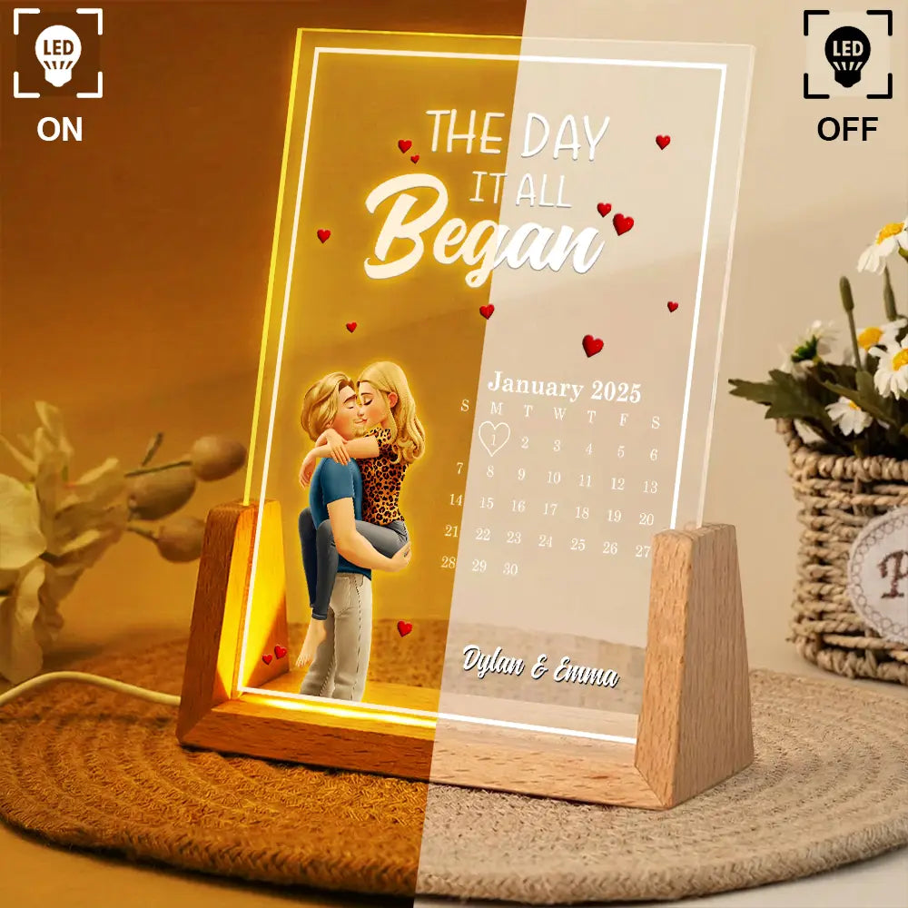 Gift For Couples,Gift For Husband,Gift For Wife,Gift For Girlfriend,LGBT,Love - The Day It All Began With Couple Names - Personalized Night Light