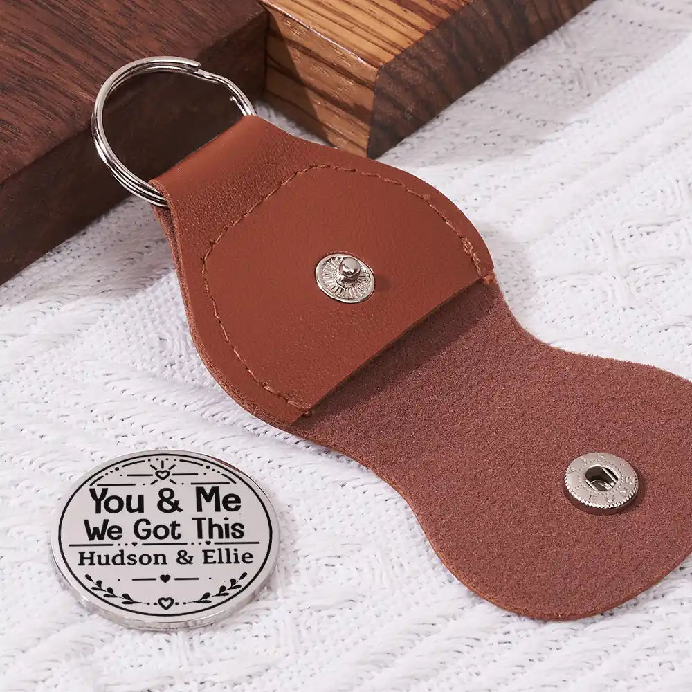 Gift For Couples,Love,Happy - The Day We Became Us Circle Date Anniversary Reminder - Personalized Leather Pocket Hug