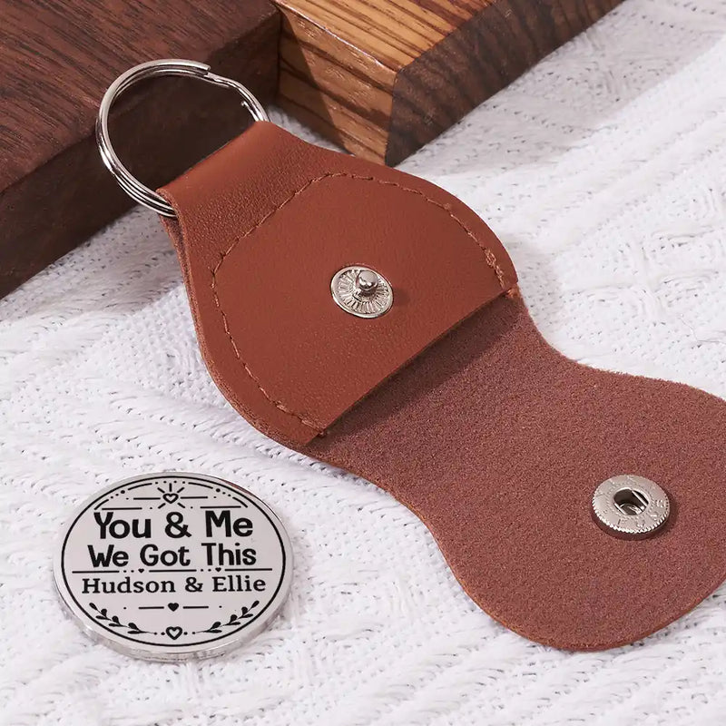 Gift For Couples,Love,Happy - The Day We Became Us Circle Date Anniversary Reminder - Personalized Leather Pocket Hug