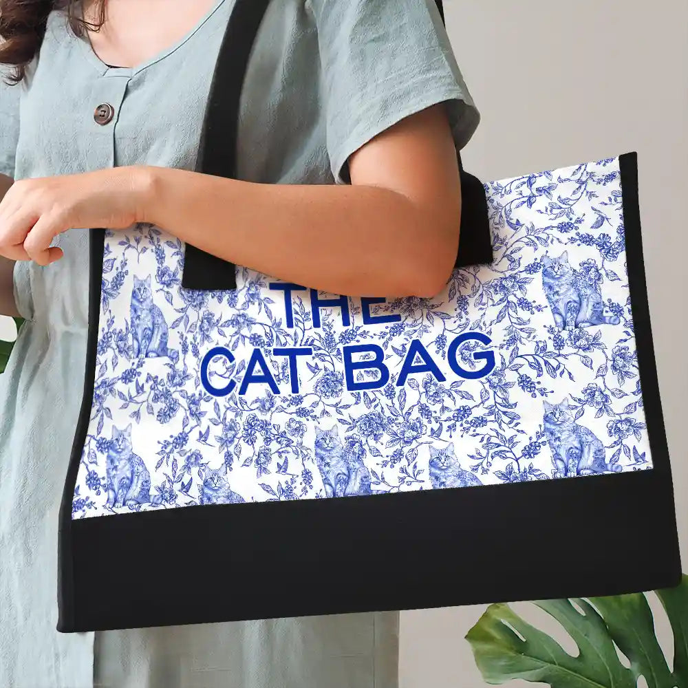 Happy, Dog Lovers, Dog Mom, Cat Lovers, Pet Lovers - The Dog Bag Chinoiserie Toile - Personalized Canvas Tote Bag