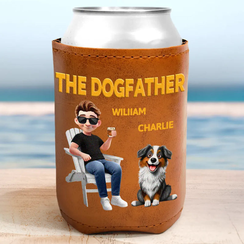 Funny,Dog Dad,Dog Lovers - The Dog Father 3D - Personalized Leather Can Cooler