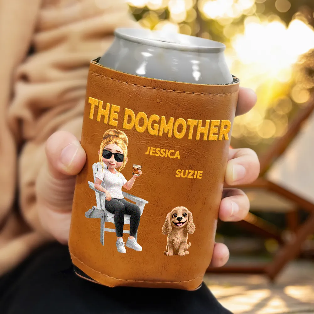 Funny,Dog Dad,Dog Lovers - The Dog Father 3D - Personalized Leather Can Cooler