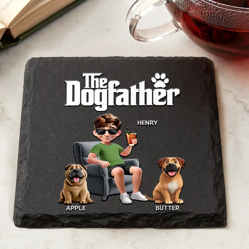 Funny, Dog Dad, Dog Lovers - The Dog Father 3d - Personalized Slate Coaster