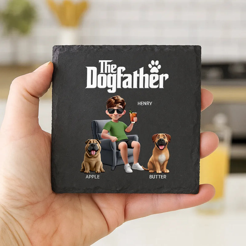 Funny, Dog Dad, Dog Lovers - The Dog Father 3d - Personalized Slate Coaster