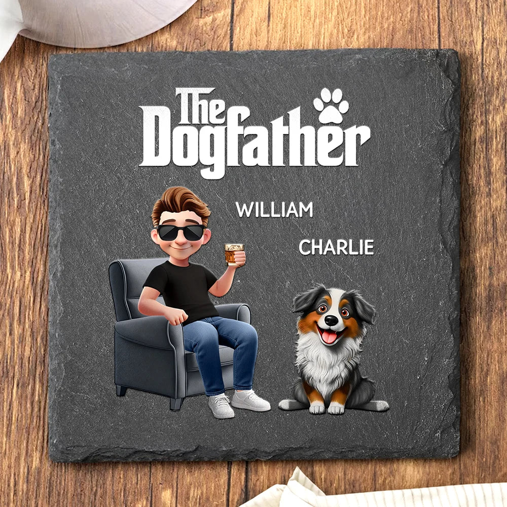 Funny, Dog Dad, Dog Lovers - The Dog Father 3d - Personalized Slate Coaster