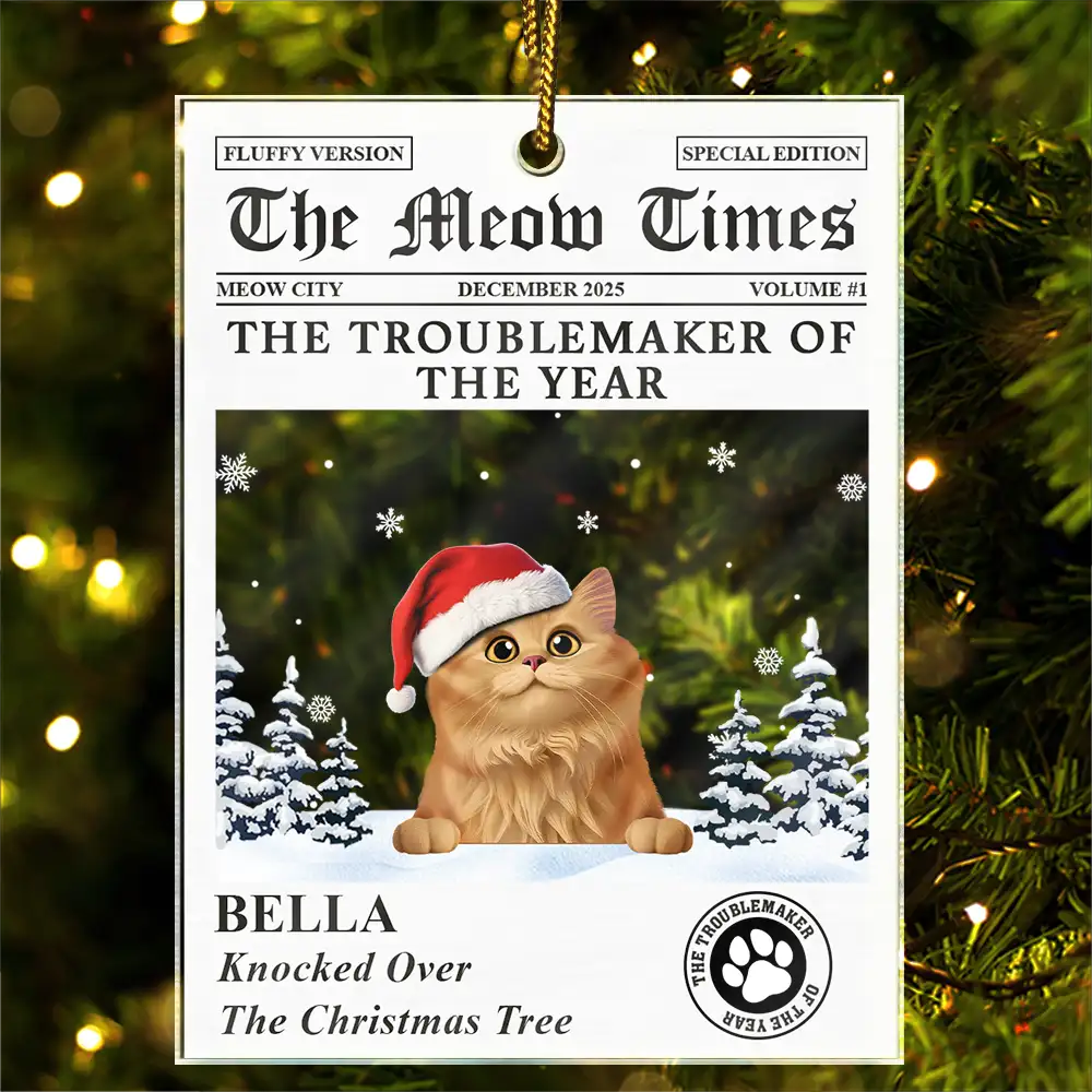 Pet Lovers,Pet Mom,Pet Dad,Dog Lovers,Dog Mom,Dog Dad,Cat Lovers,Cat Mom,Cat Dad,Christmas,Funny,Non-Eng - The Dog Times The Meow Times - Personalized Custom Shaped Acrylic Ornament