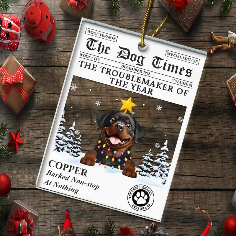 Pet Lovers,Pet Mom,Pet Dad,Dog Lovers,Dog Mom,Dog Dad,Cat Lovers,Cat Mom,Cat Dad,Christmas,Funny,Non-Eng - The Dog Times The Meow Times - Personalized Custom Shaped Acrylic Ornament