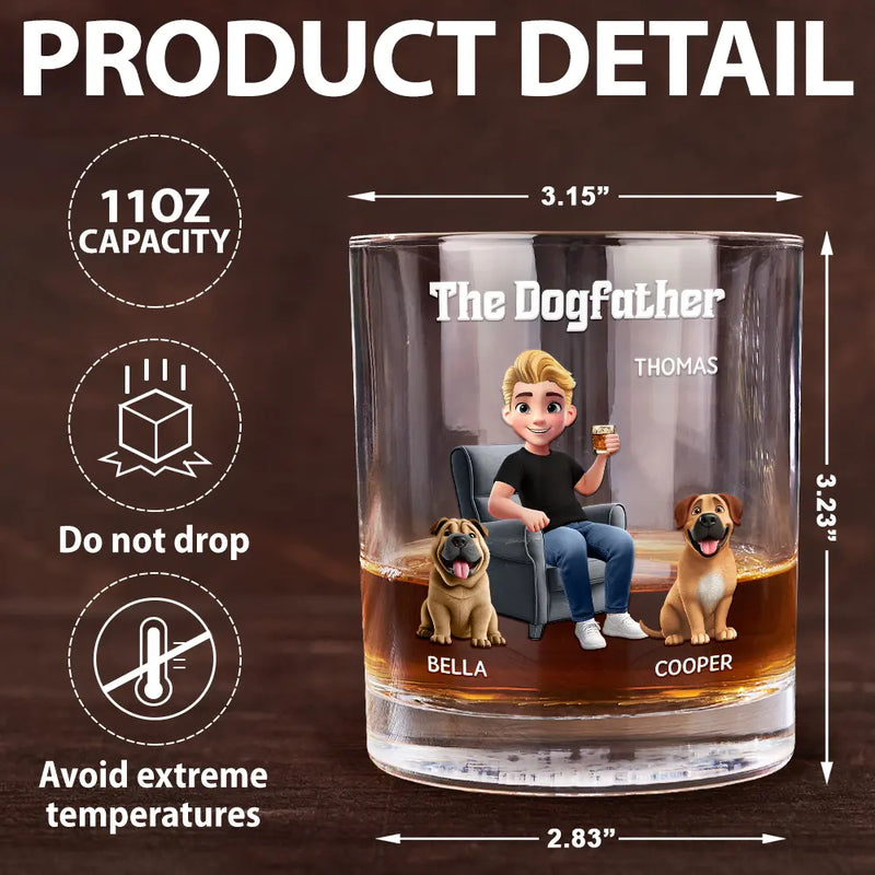 Dog Lovers,Dog Mom,Dog Dad,Happy - The Dogfather - Personalized Whiskey Glass