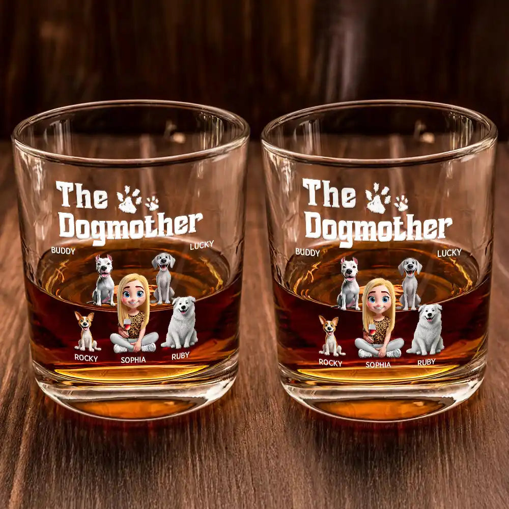 Dog Lovers,Dog Mom,Dog Dad,Pet Lovers,Pet Mom,Pet Dad,Happy - The Dogfather 3D Effect - Personalized Whiskey Glass