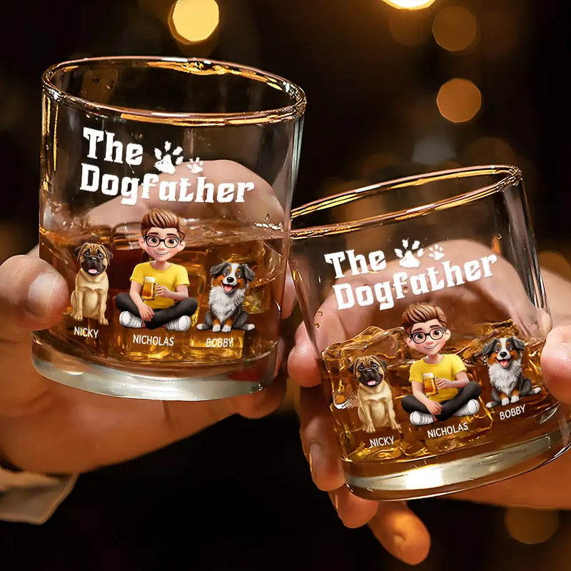 Dog Lovers,Dog Mom,Dog Dad,Pet Lovers,Pet Mom,Pet Dad,Happy - The Dogfather 3D Effect - Personalized Whiskey Glass