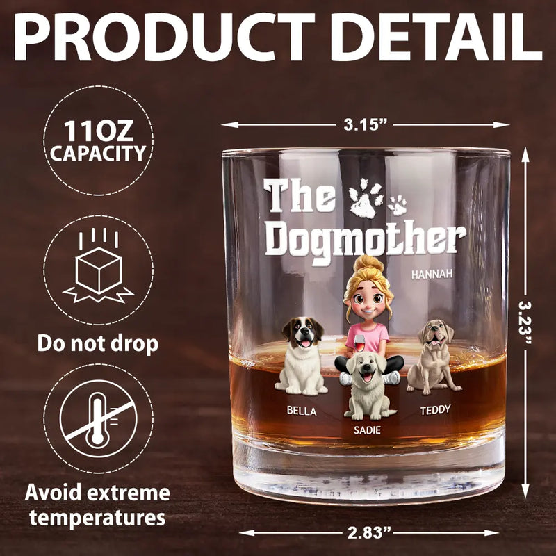 Dog Lovers,Dog Mom,Dog Dad,Pet Lovers,Pet Mom,Pet Dad,Happy - The Dogfather 3D Effect - Personalized Whiskey Glass