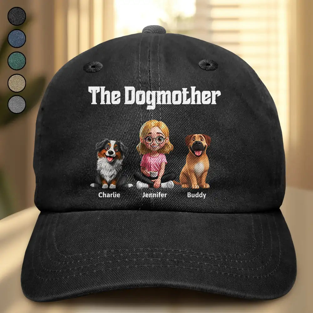 Dog Lovers, Dog Mom, Dog Dad, Summer, Pet Lovers, Pet Mom, Pet Dad, Happy - The Dogfather Dogmother - Personalized Vintage Washed Denim Cap