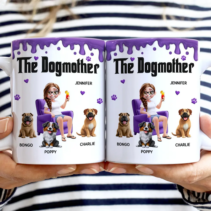 Cat Lovers,Cat Mom,Cat Dad,Happy - The Dogmother Dogfather - Personalized White Edge-to-Edge Mug