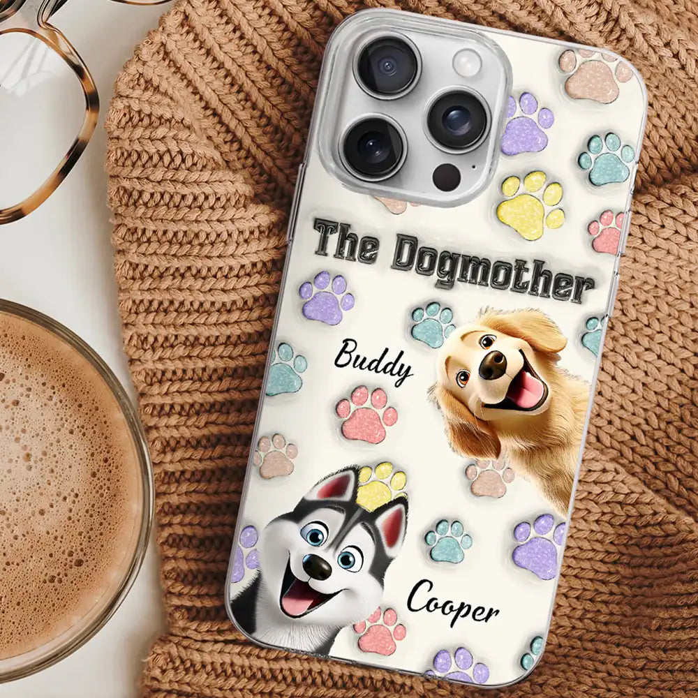 Coque de téléphone transparente personnalisée avec imprimé effet gonflé 3D « The Dogmother Dogfather » 