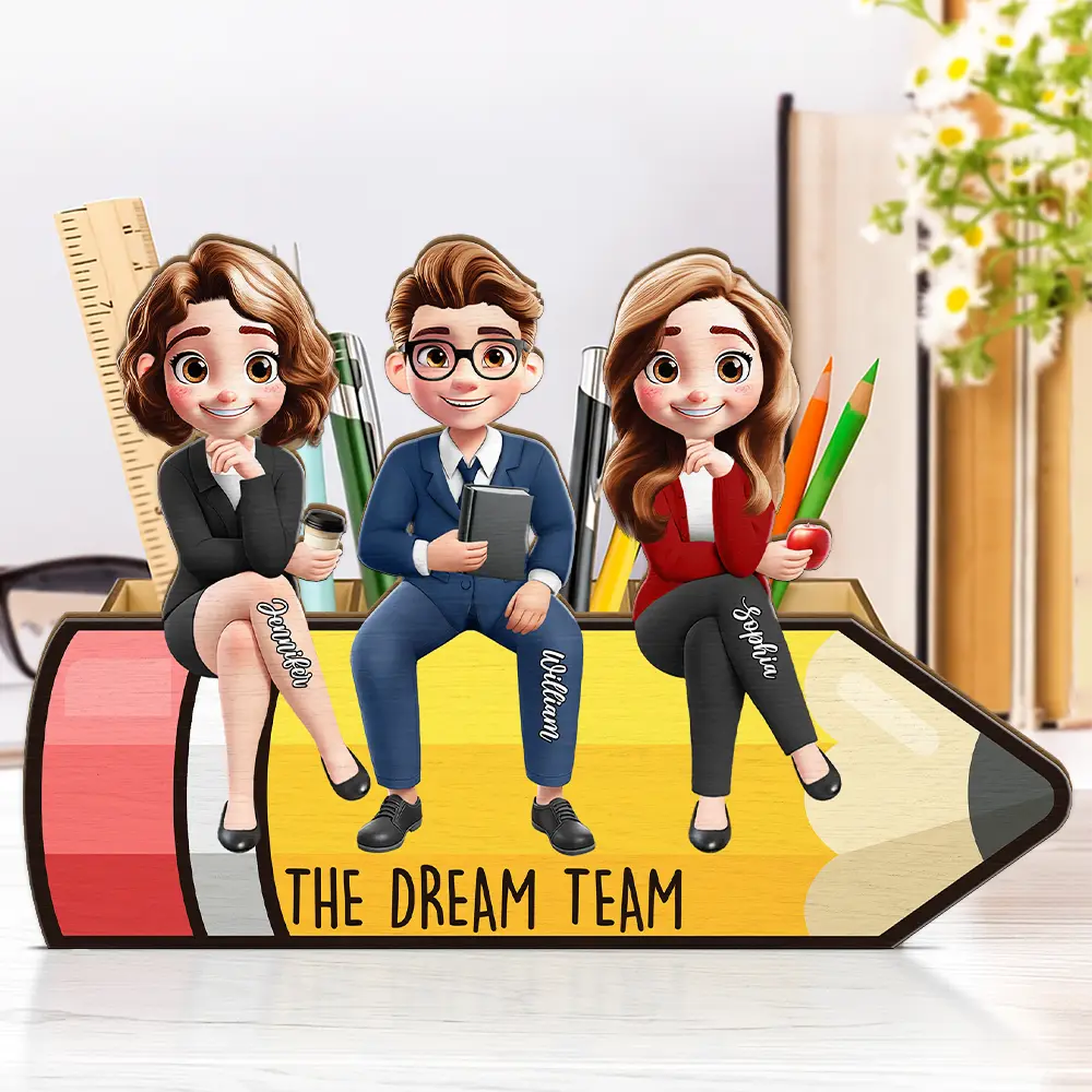 Teacher,Happy,Back To School,Officer,Gifts For Colleagues - The Dream Team - Personalized Wooden Pen Pencil Holder