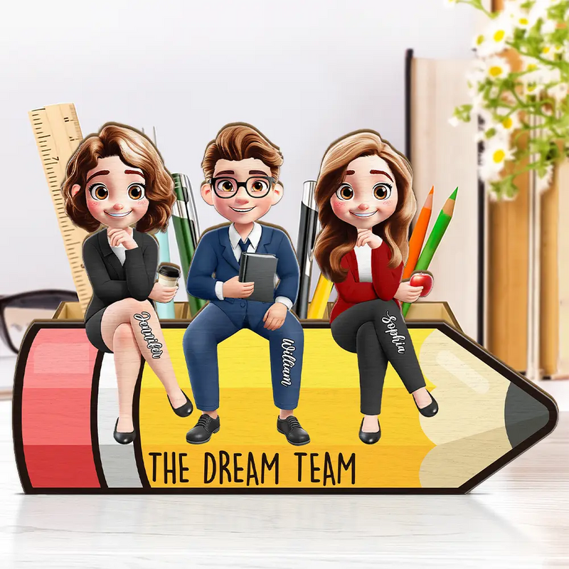 Teacher,Happy,Back To School,Officer,Gifts For Colleagues - The Dream Team - Personalized Wooden Pen Pencil Holder