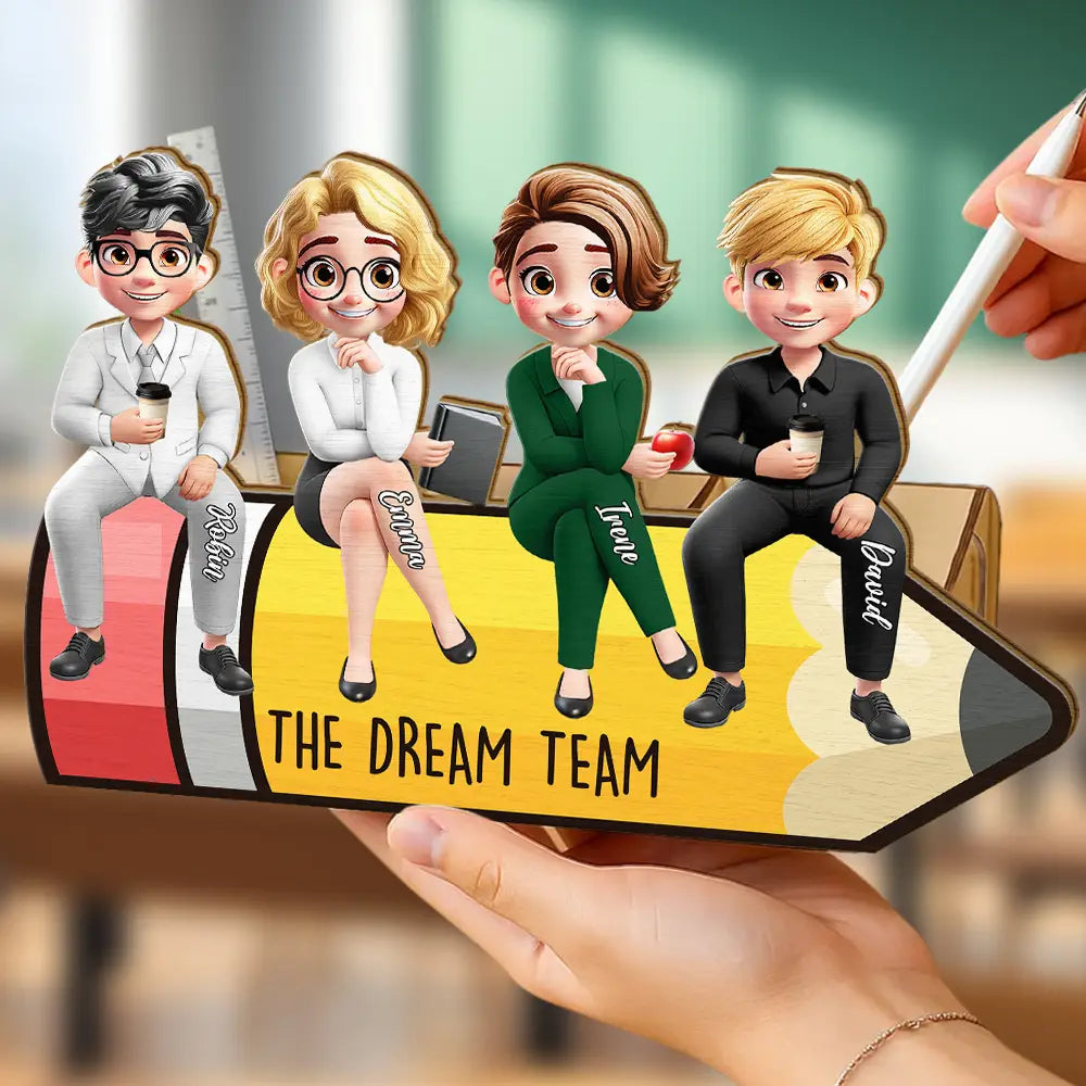 Teacher,Happy,Back To School,Officer,Gifts For Colleagues - The Dream Team - Personalized Wooden Pen Pencil Holder