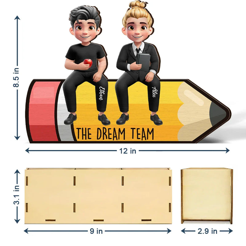 Teacher,Happy,Back To School,Officer,Gifts For Colleagues - The Dream Team - Personalized Wooden Pen Pencil Holder
