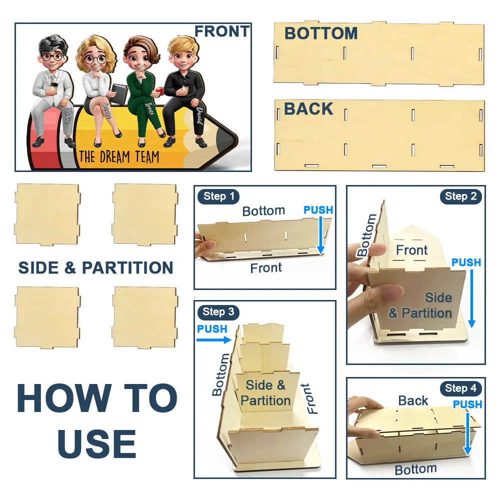 Teacher,Happy,Back To School,Officer,Gifts For Colleagues - The Dream Team - Personalized Wooden Pen Pencil Holder