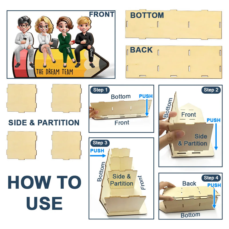 Teacher,Happy,Back To School,Officer,Gifts For Colleagues - The Dream Team - Personalized Wooden Pen Pencil Holder