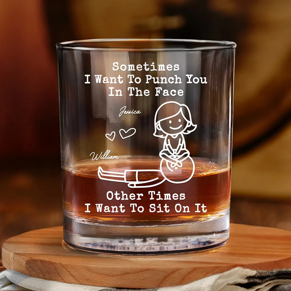 The Face I Want To Sit On Stick Figures Funny Couple - Personalized Whiskey Glass