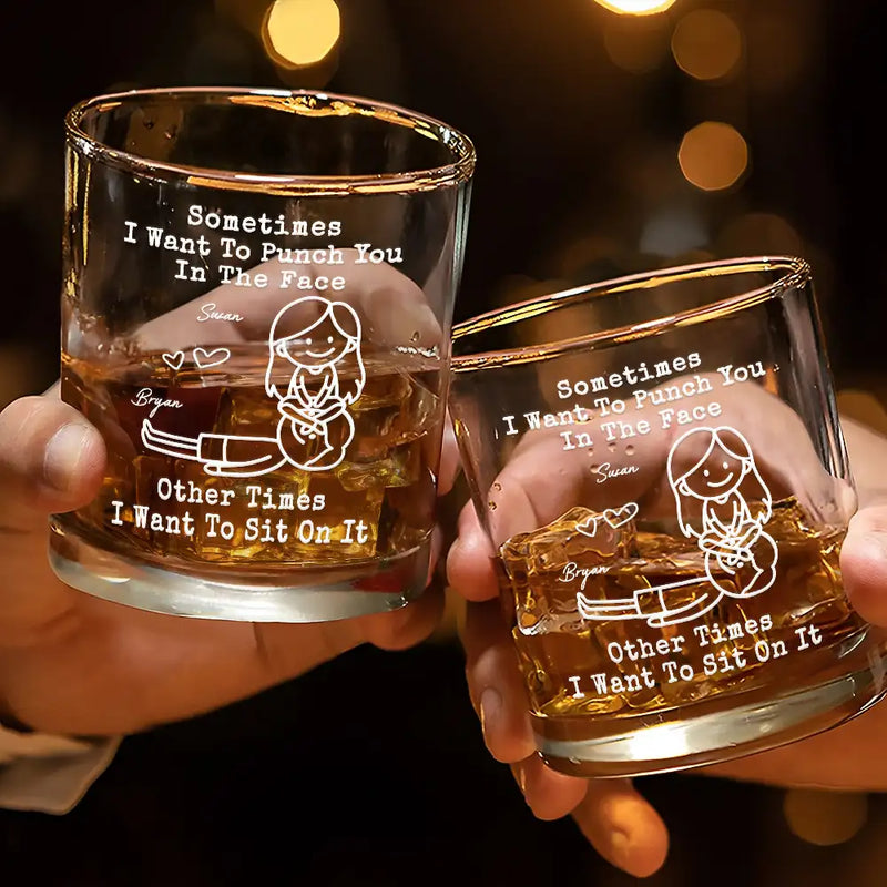 Gift For Husband,Gift For Boyfriend,Gift For Couples,Funny - The Face I Want To Sit On Stick Figures Funny Couple - Personalized Whiskey Glass