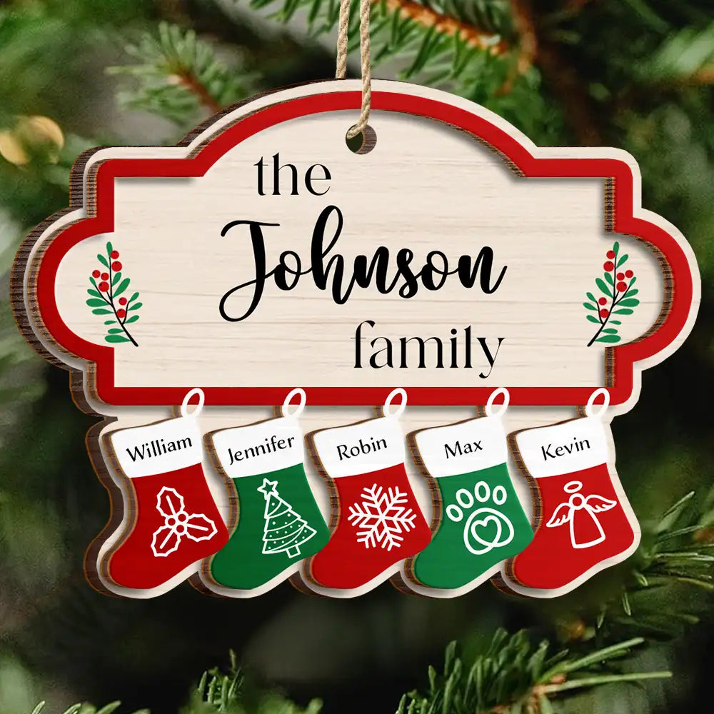 Parents,Family,Gift For Mother,Gift For Father,Gift For Grandpa,Gift For Grandma,Love,Christmas - The Family Stockings - Personalized 2-Layered Wooden Ornament
