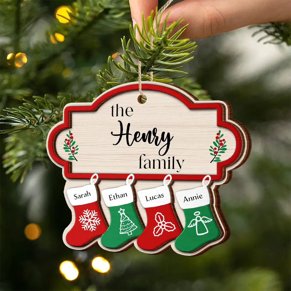 Parents,Family,Gift For Mother,Gift For Father,Gift For Grandpa,Gift For Grandma,Love,Christmas - The Family Stockings - Personalized 2-Layered Wooden Ornament