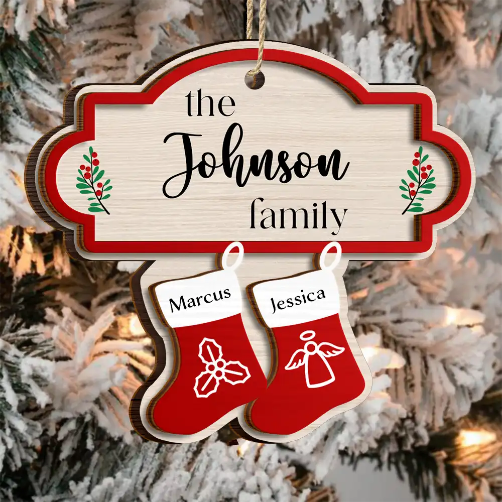 Parents,Family,Gift For Mother,Gift For Father,Gift For Grandpa,Gift For Grandma,Love,Christmas - The Family Stockings - Personalized 2-Layered Wooden Ornament