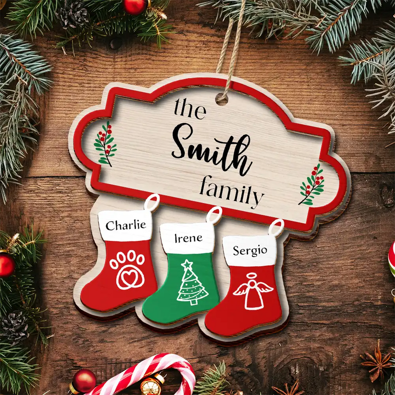 Parents,Family,Gift For Mother,Gift For Father,Gift For Grandpa,Gift For Grandma,Love,Christmas - The Family Stockings - Personalized 2-Layered Wooden Ornament