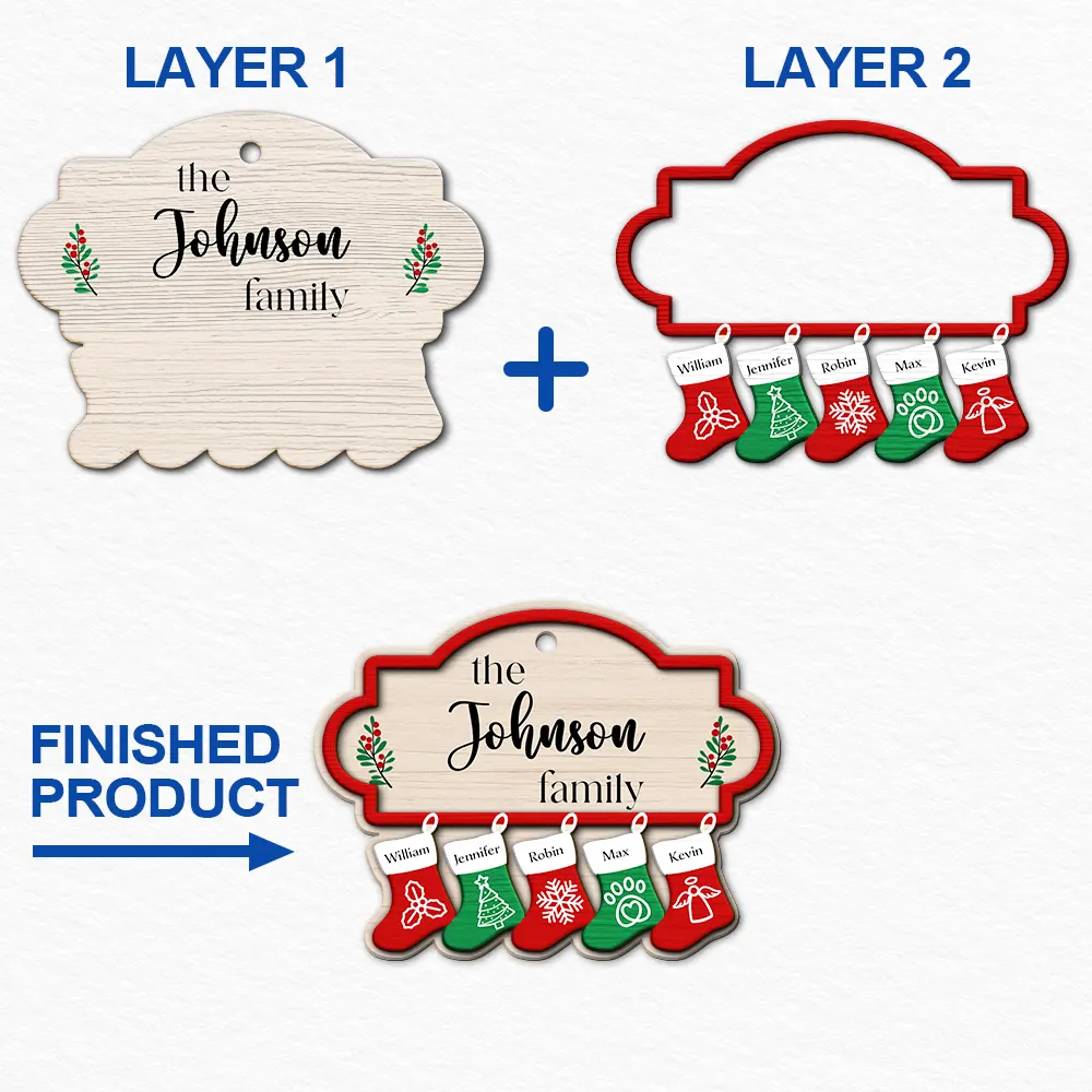 Parents,Family,Gift For Mother,Gift For Father,Gift For Grandpa,Gift For Grandma,Love,Christmas - The Family Stockings - Personalized 2-Layered Wooden Ornament
