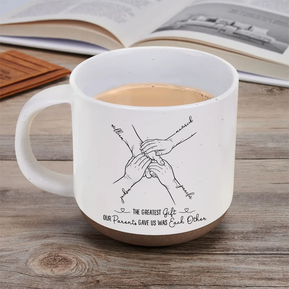 Top Market,Sentimental,Christmas,Family,Icon - The Greatest Gift Sibling Brother Sister Hands Line Art - Personalized Pottery Mug
