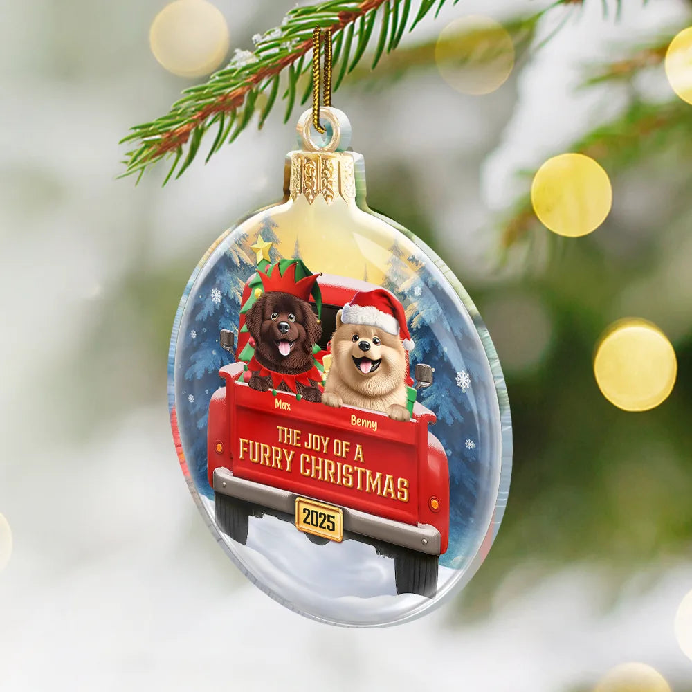Pet Lovers,Pet Mom,Pet Dad,Pet Couple,Cat Lovers,Cat Mom,Cat Couple,Cat Dad,Dog Lovers,Dog Mom,Dog Dad,Dog Couple,Gift For Women,Gift For Men,Gift For Husband,Gift For Wife,Gift For Boyfriend,Gift For Girlfriend,Gift For Yourself,Happy,Christmas - The Joy Of A Furry Christmas 3D Effect - Personalized Custom Shaped Acrylic Ornament