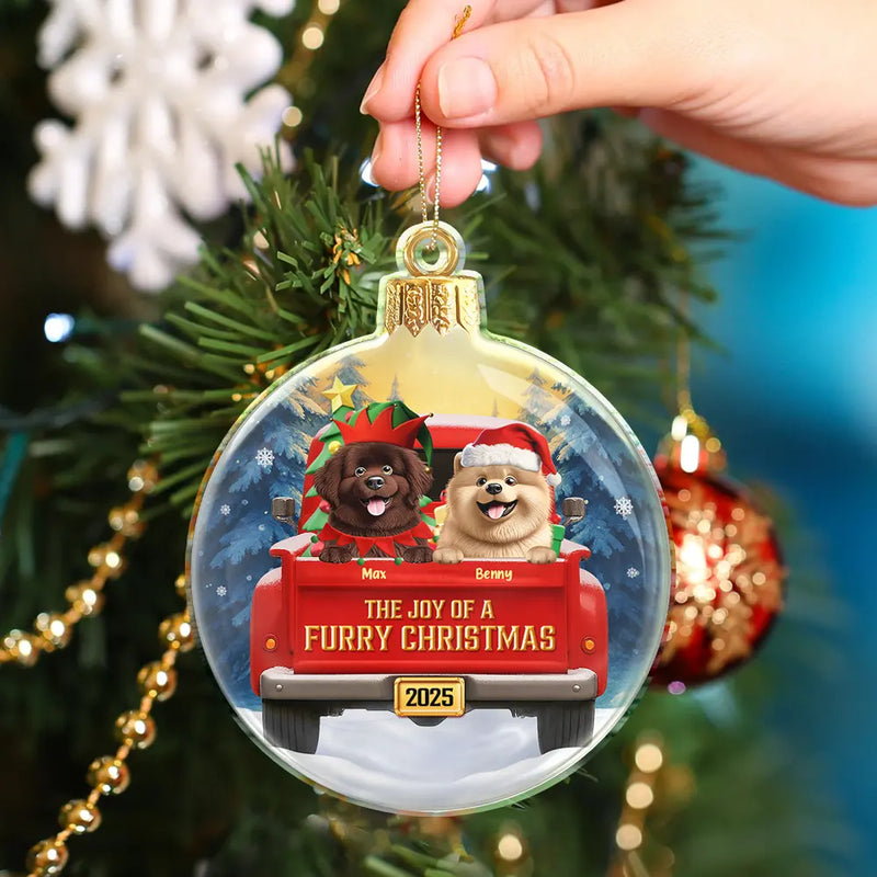Pet Lovers,Pet Mom,Pet Dad,Pet Couple,Cat Lovers,Cat Mom,Cat Couple,Cat Dad,Dog Lovers,Dog Mom,Dog Dad,Dog Couple,Gift For Women,Gift For Men,Gift For Husband,Gift For Wife,Gift For Boyfriend,Gift For Girlfriend,Gift For Yourself,Happy,Christmas - The Joy Of A Furry Christmas 3D Effect - Personalized Custom Shaped Acrylic Ornament