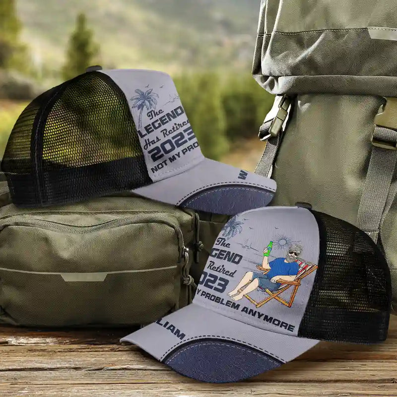 Retirement, Gift For Wife, Gift For Husband, Gift For Yourself, Gift For Women, Gift For Men, Gift For Grandpa, 
Gift For Father, Gift For Mother, Gift For Grandma, Funny - The Legend Has Retired Not My Problem Anymore - Personalized Mesh-back Casual Cap